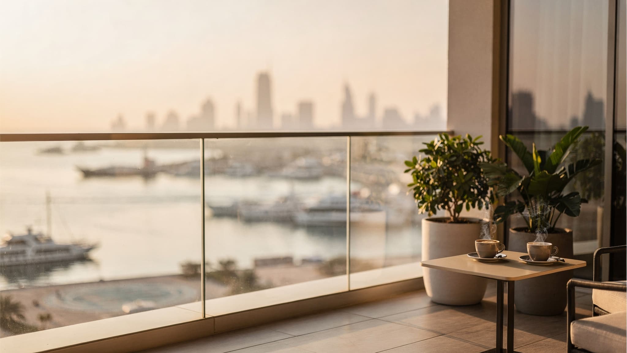 Plants on a sunlit Dubai balcony